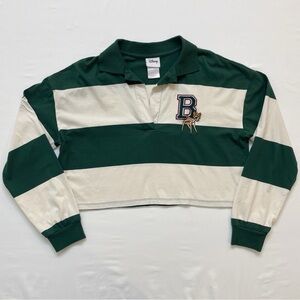 Disney Women's Bambi Preppy 90's Cropped Rugby Polo Shirt Boxy Striped Small
